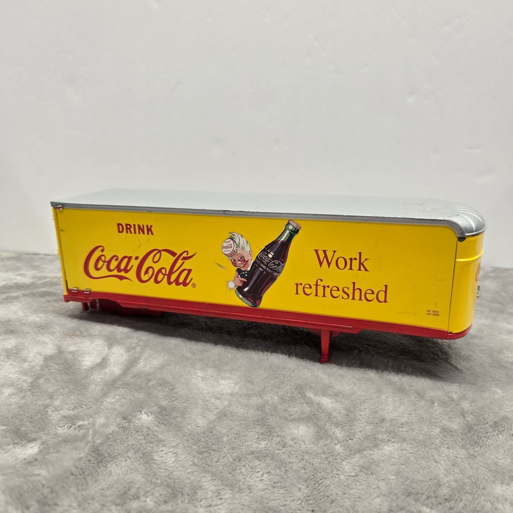 Vintage Coca-Cola Sprite Boy Work Refreshed Metal Semi Trailer Toy Yellow Red